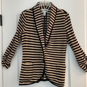 Joseph Ribkoff Black and Tan Blazer with Ruched Sleeves
